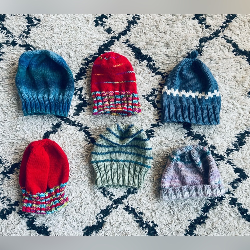 Six Hand-knit Beanies